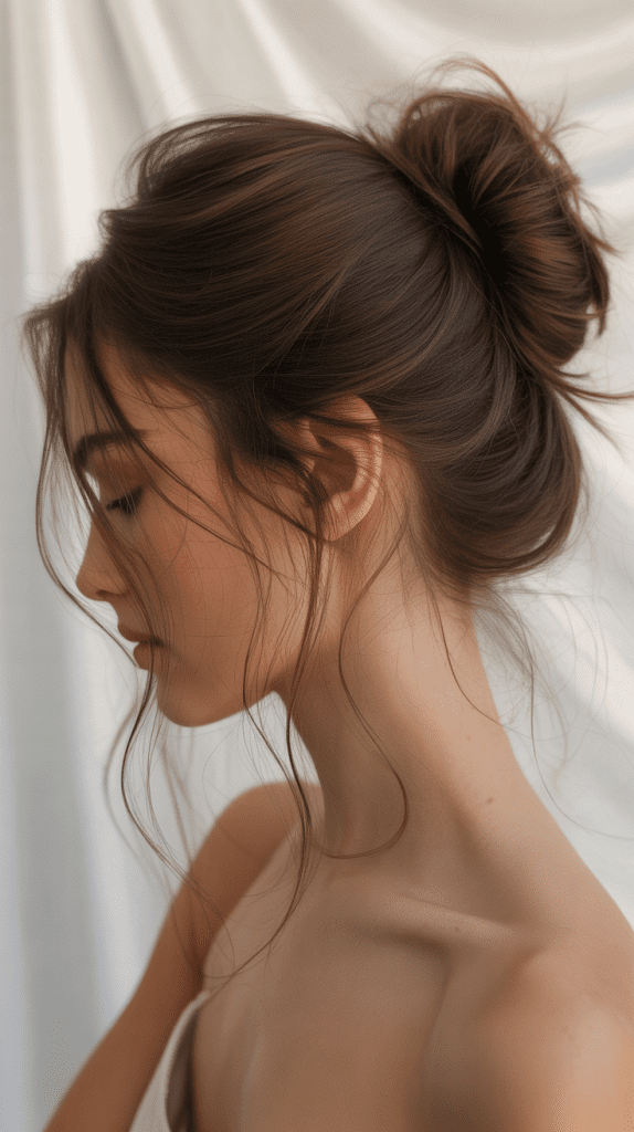  Textured Low Bun with Pulled-Out Pieces