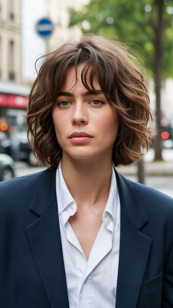 8. Tousled Long Bob with Messy Curtain Bangs