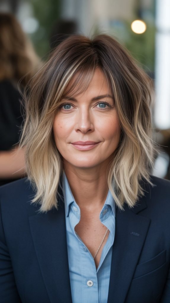 20. Ombre Long Bob with Wispy Side Bangs