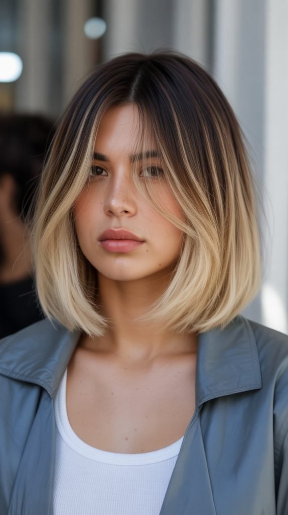 21. Ombre Long Bob with Transitioning Curtain Bangs