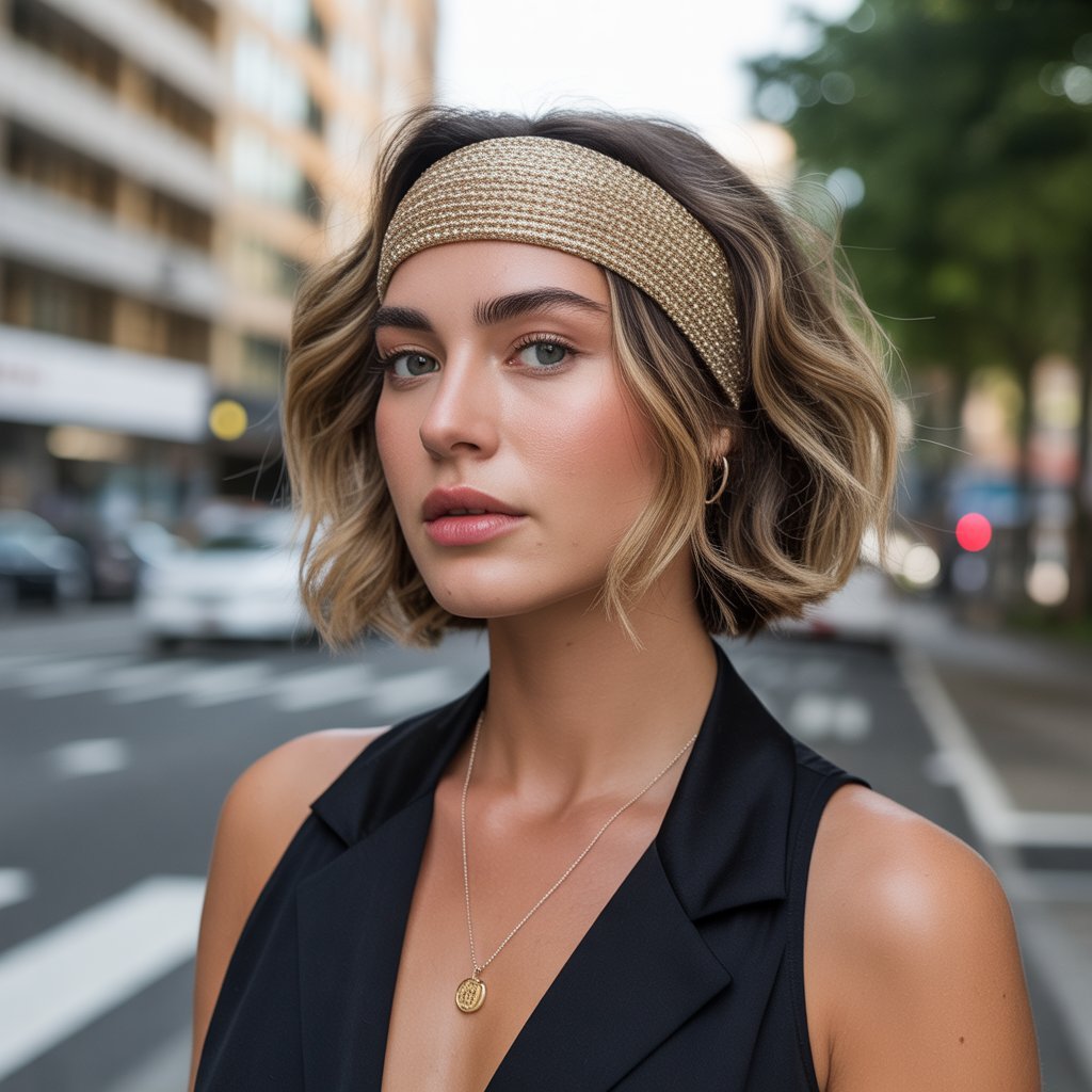 Textured Lob with Metallic Thick Headband