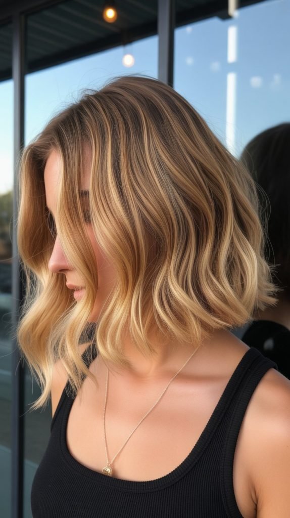 Warm Golden Blonde Balayage Bob