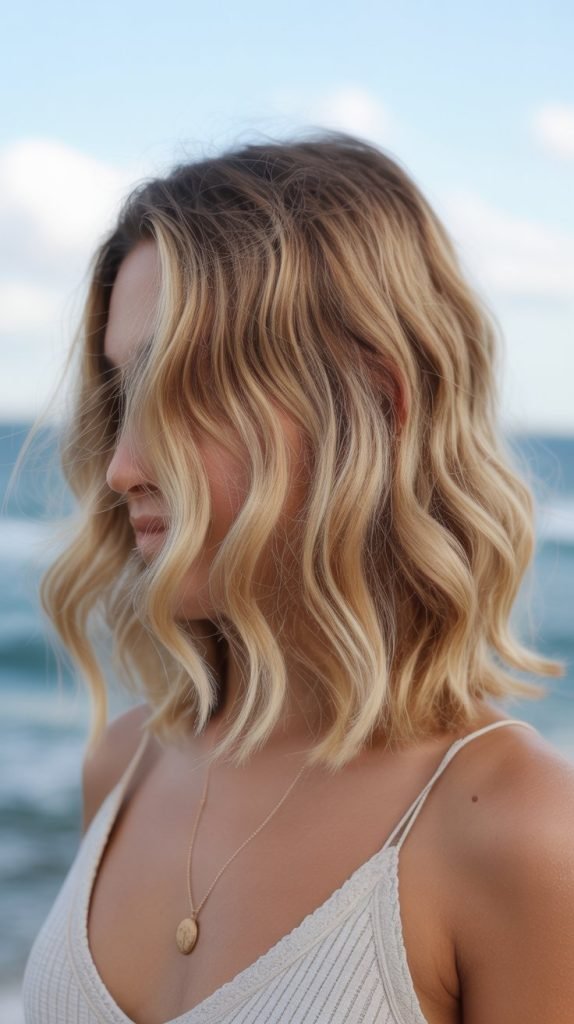 Wavy Blonde Balayage Lob (Long Bob)
