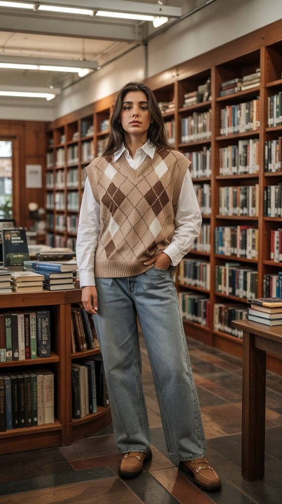 . Sweater Vest and Wide Leg Jeans