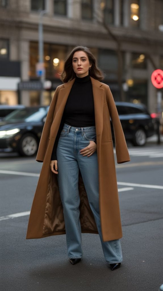 8. Black Turtleneck with Statement Coat