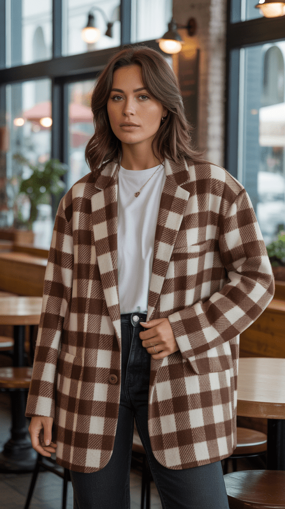 Plaid Blazer with Basic Tee