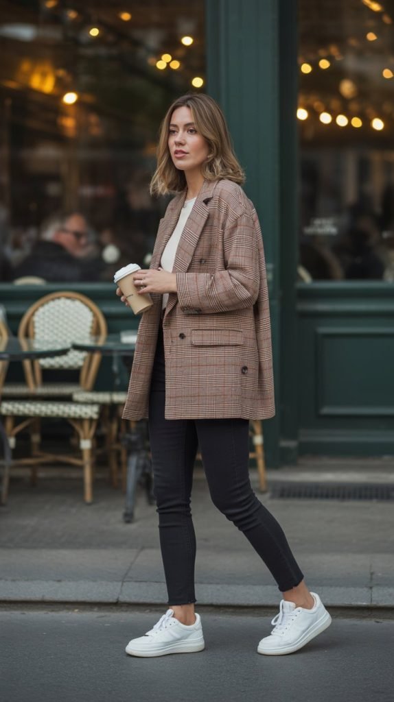6. Plaid Blazer with Black Skinny Jeans