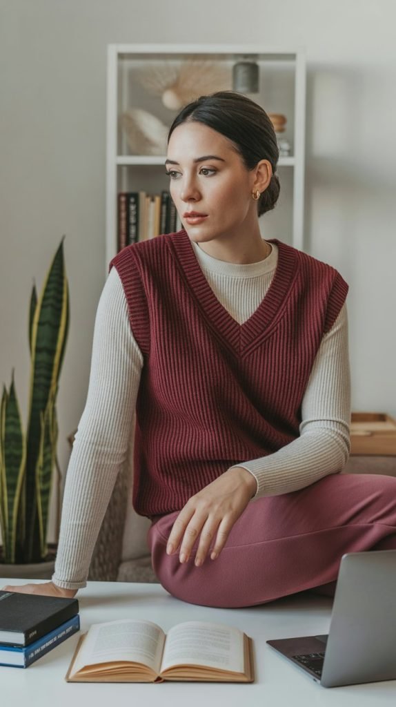 20. Sweater Vest over Long-Sleeve Tee