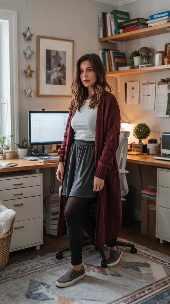 Jersey Knit Skirt with Long Cardigan