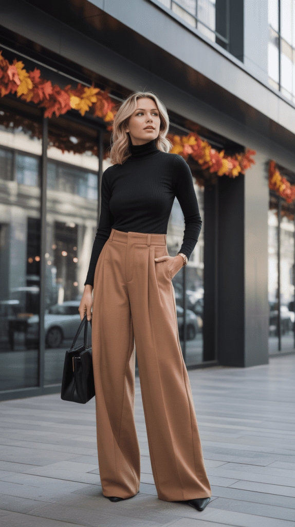 Turtleneck and Wide-Leg Pants
