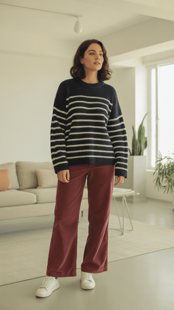 Striped Sweater with Corduroy Pants
