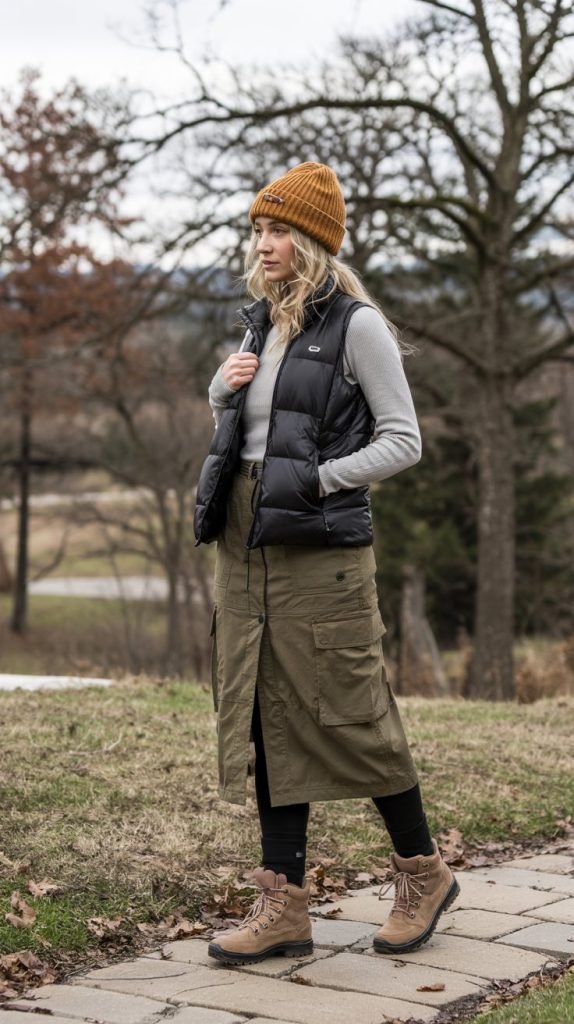 Cargo Skirt with Puffer Vest