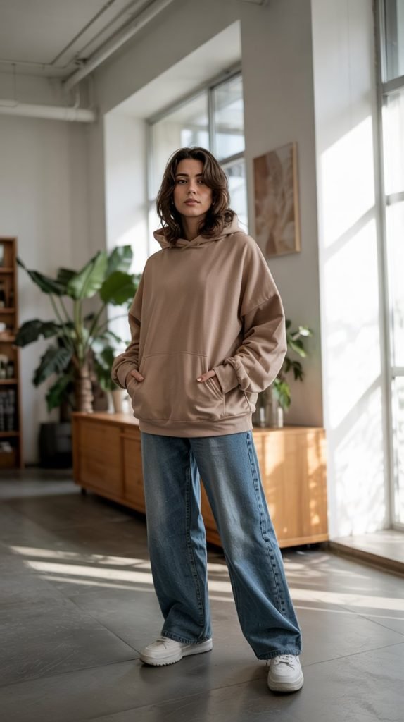  Pullover Hoodie with Wide Leg Jeans