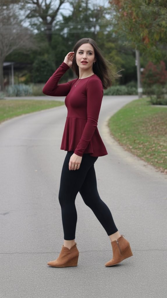 23. Peplum Top and Wedge Booties