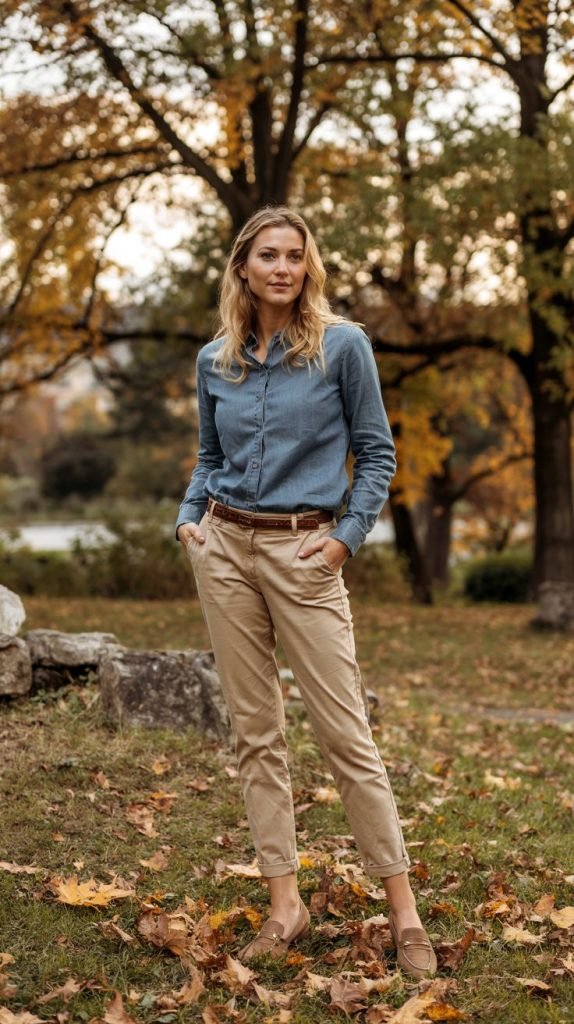  Denim Shirt with Chinos and Loafers