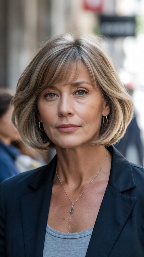  Long Bob with Curtain Bangs for Square Faces