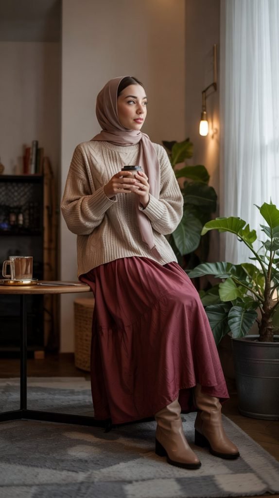 Layered Knitwear with Maxi Skirt