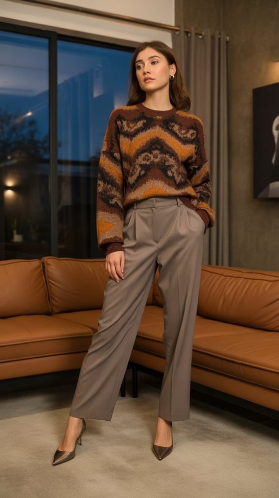 31. Statement Sweater with Tailored Trousers