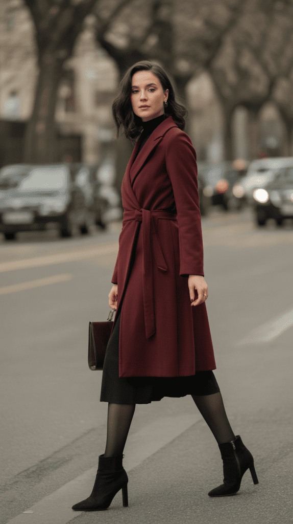 Wrap Coat with Midi Skirt and Tights