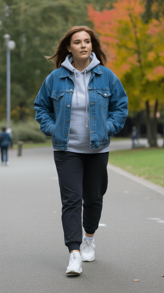 Denim Jacket Layered Over Hoodie