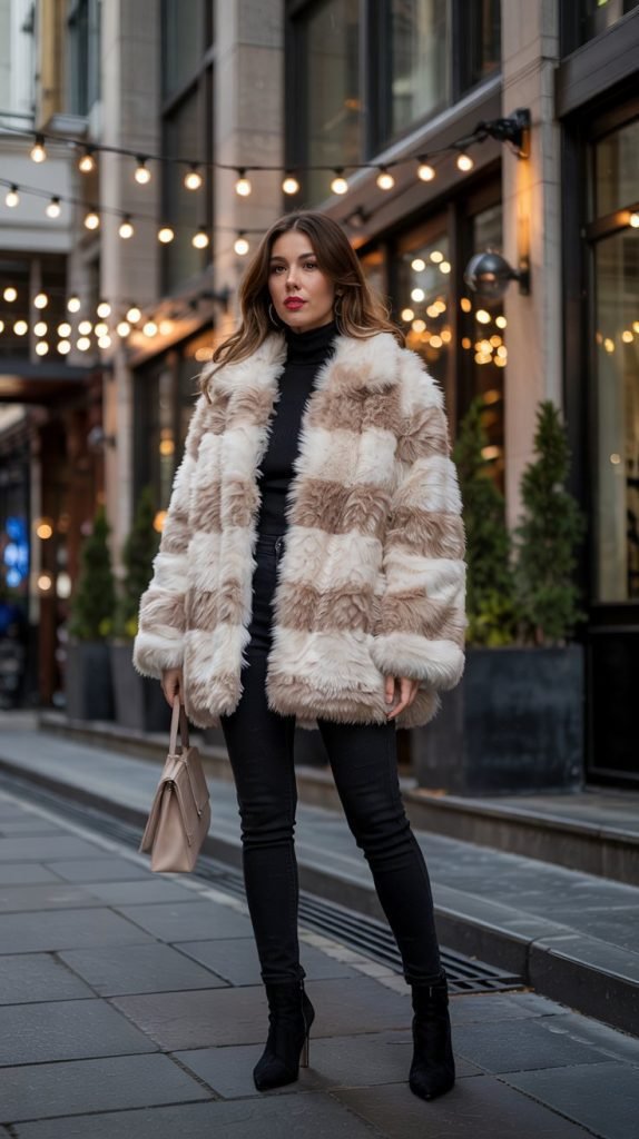 Faux Fur Coat with Dark Jeans
