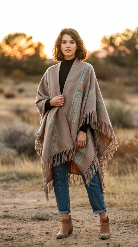 Poncho with Straight Leg Jeans