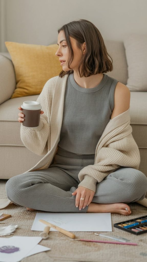 9. Thermal Waffle Set with Cardigan Layer