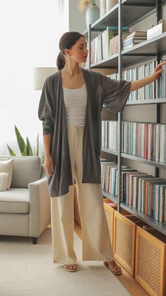 25. Draped Cardigan with Tank and Wide-Leg Pants
