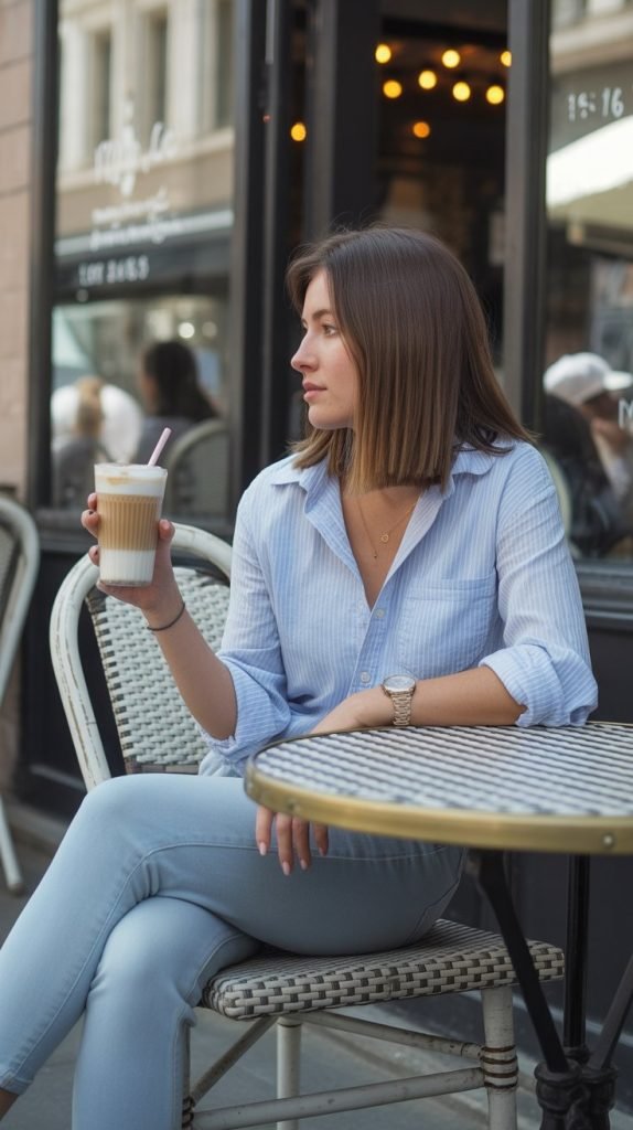 17. Chambray Shirt with Soft Denim Leggings