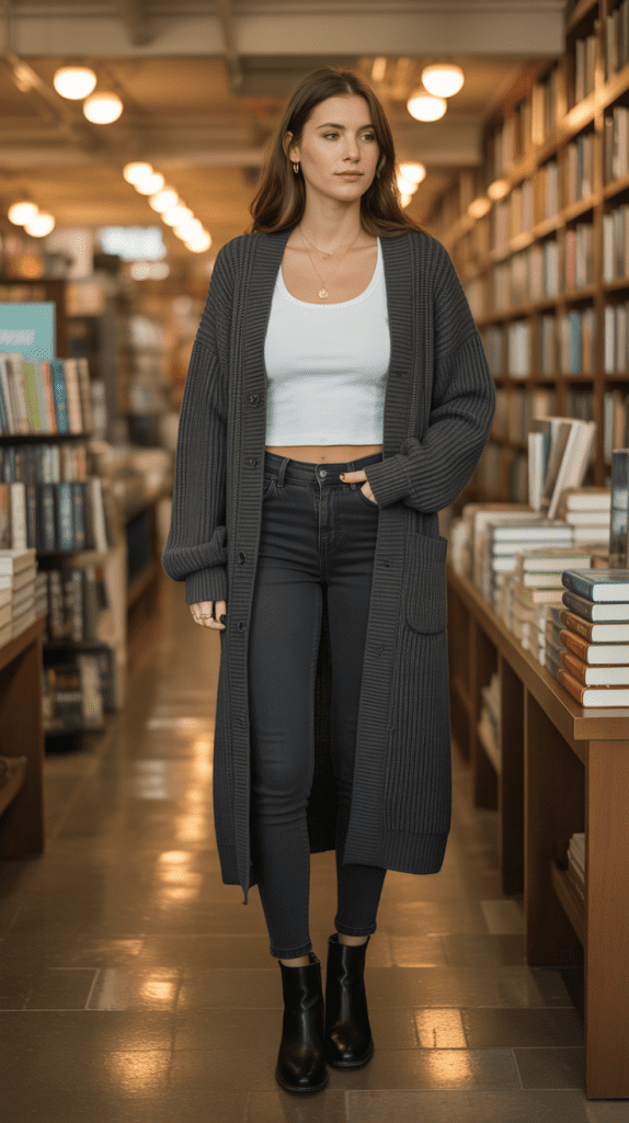 Long Cardigan with Tank and Jeans