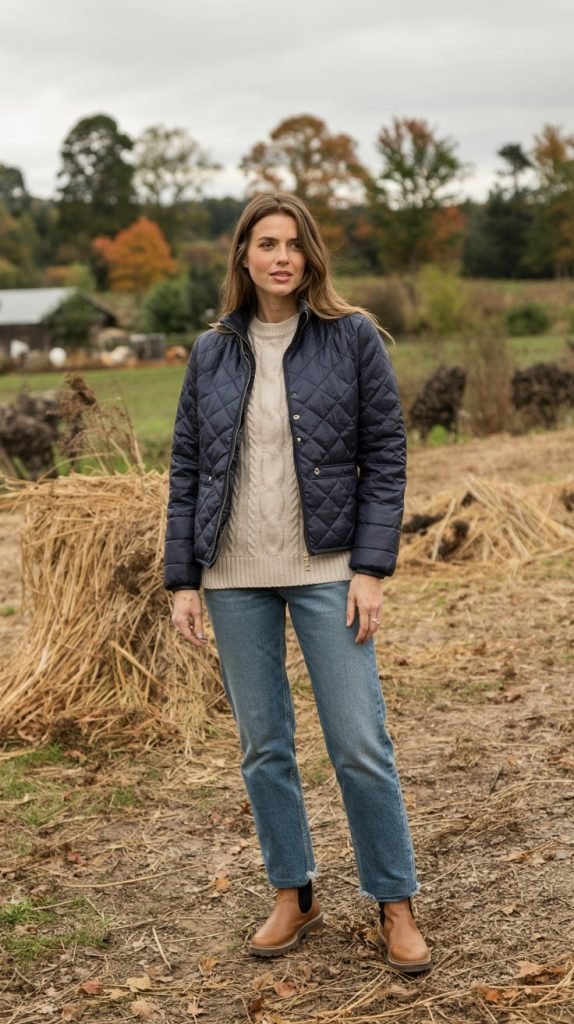 Quilted Jacket with Straight Jeans