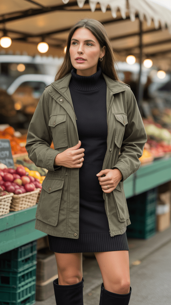 Utility Jacket with Sweater Dress