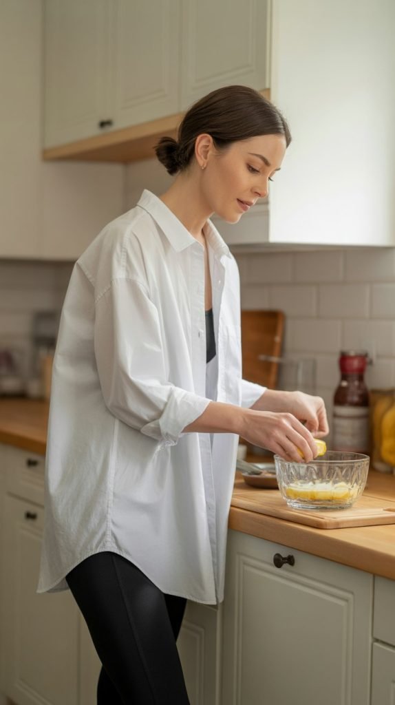 19. Oversized Button-Up Shirt with Leggings
