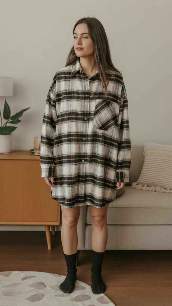 Oversized Flannel Shirt as a Dress