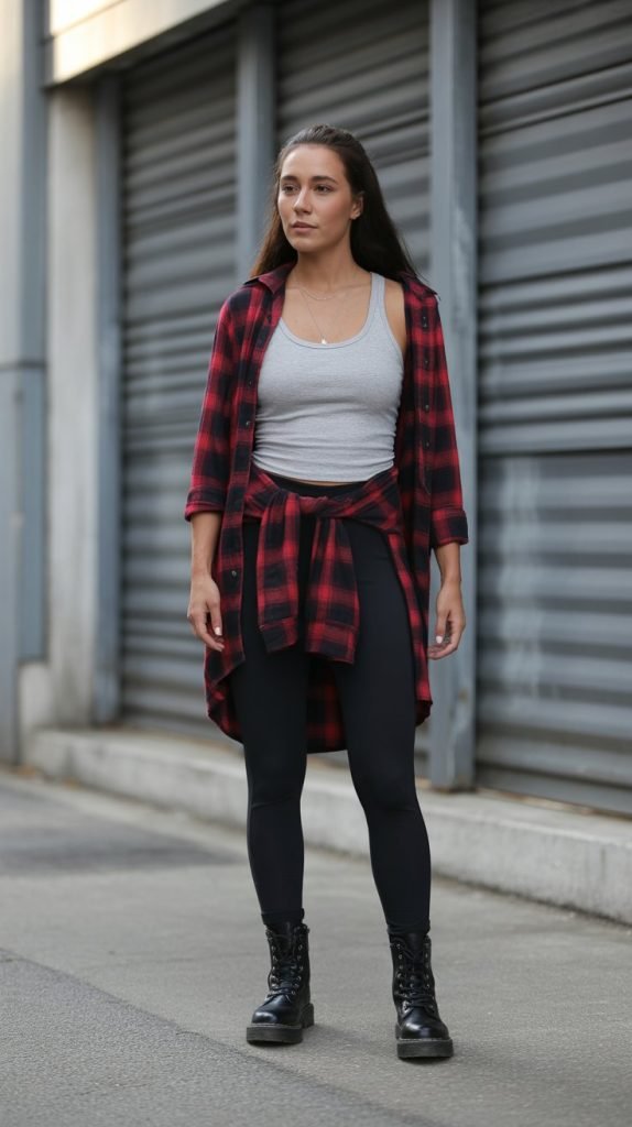 3. Plaid Flannel Shirt and Combat Boots