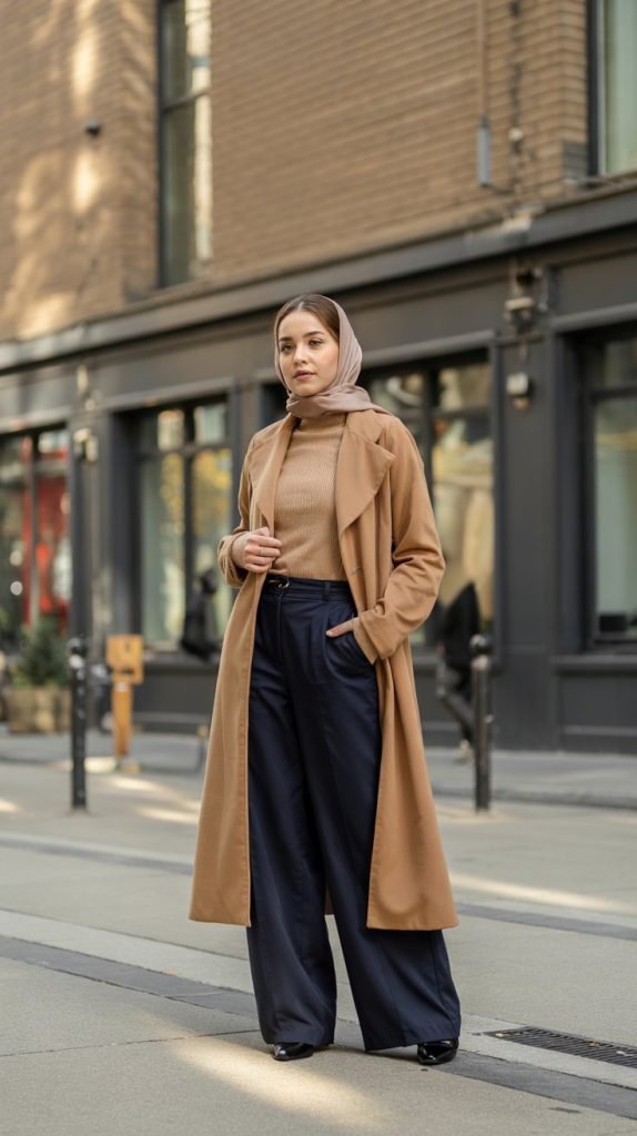 The Classic Long Coat and Wide-Leg Trousers Combo