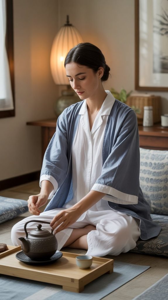 17. Linen Blend Pajamas with Kimono Robe