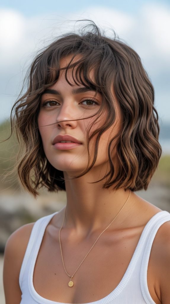 Beachy Wave Long Bob with Curtain Bangs