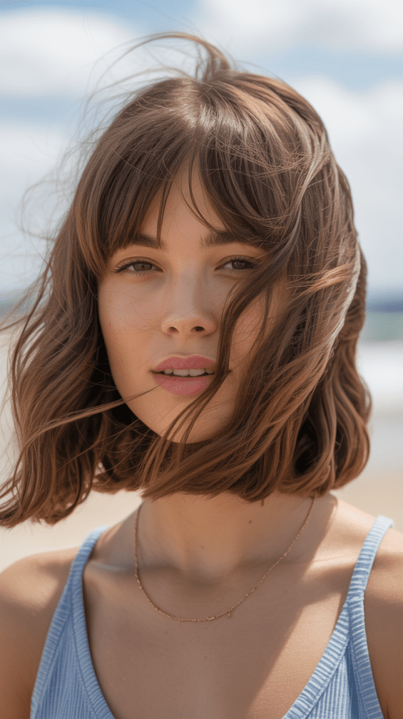  Beachy Long Bob with Curtain Bangs