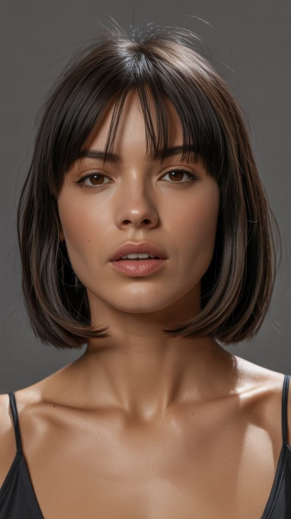 Blunt Cut Long Bob with Thick Curtain Bangs