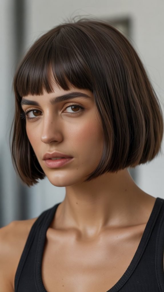 Blunt Cut Long Bob with Micro Curtain Bangs