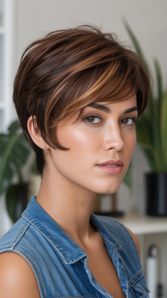  Caramel Highlights on Pixie Cut