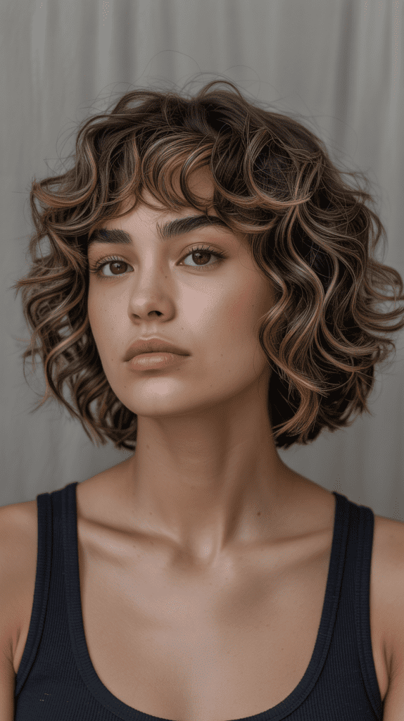 Chin-Length Curly Bob with Micro Fringe