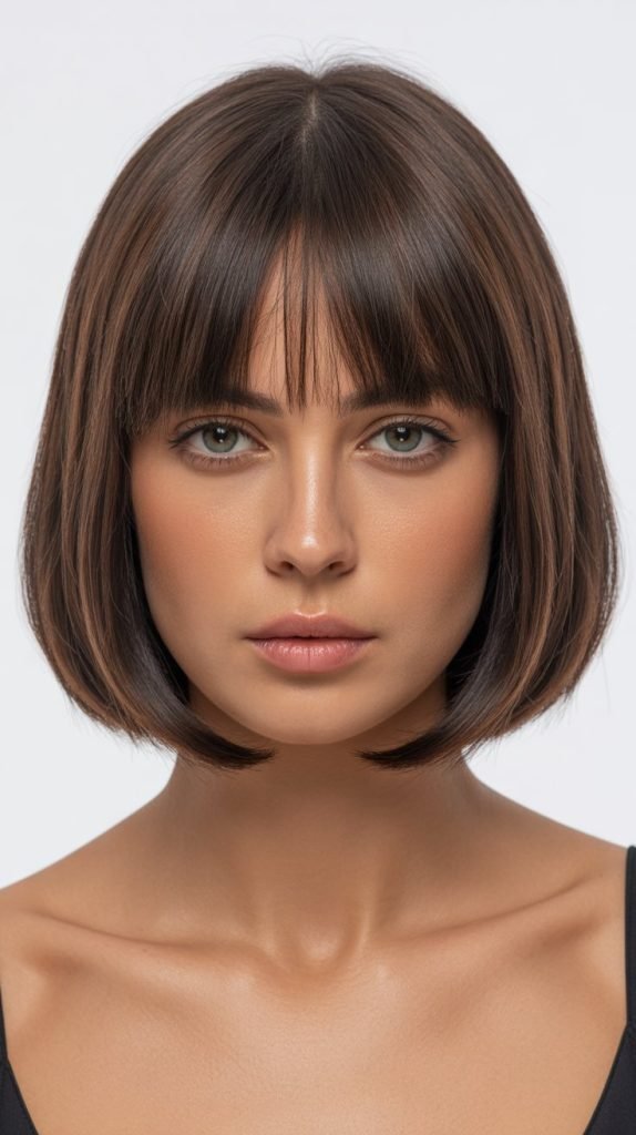7. Chin-Length Bob with Bangs