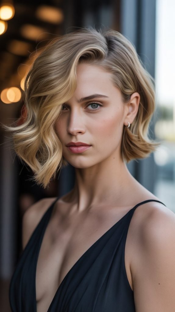 Choppy Bob with Deep Side Sweep