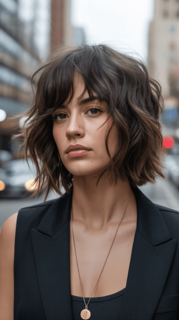 Textured Long Bob with Choppy Bangs