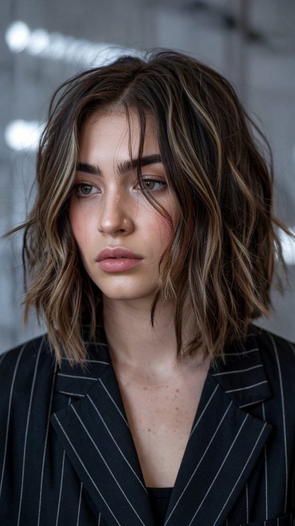 Choppy Long Bob with Piecey Curtain Bangs