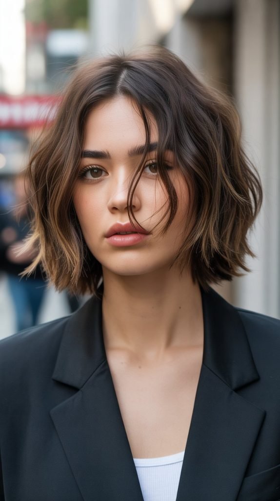 Choppy Long Bob with Disconnected Curtain Bangs