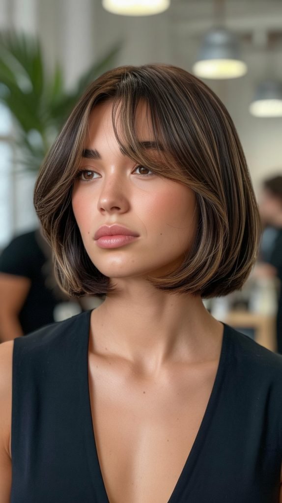 1. Classic Inverted Long Bob with Wispy Curtain Bangs