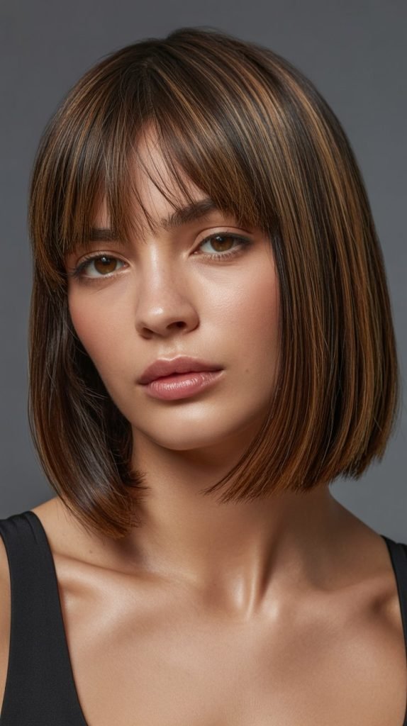1. Classic Sleek Long Bob with Wispy Curtain Bangs